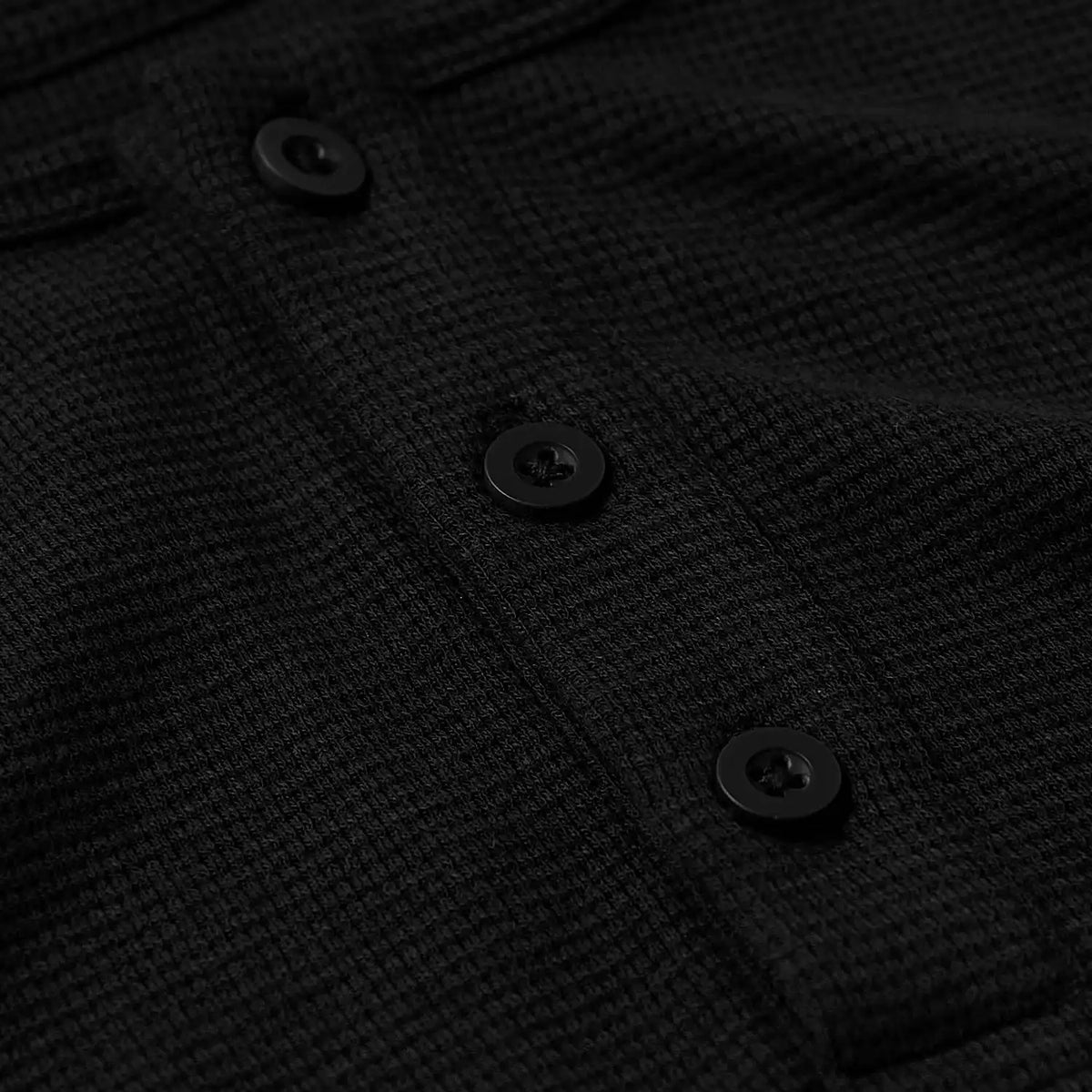Black Waffle Long Sleeve Henley 3-Pack