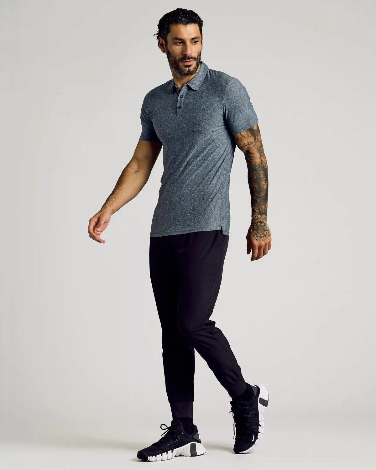 Heather Navy Short Sleeve Tall Active Polo
