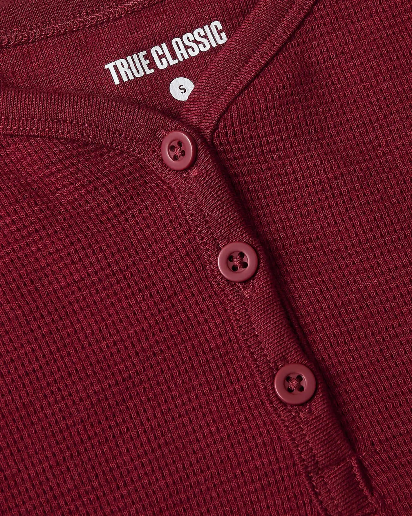 Girls Dark Maroon Long Sleeve Boxy Waffle Henley