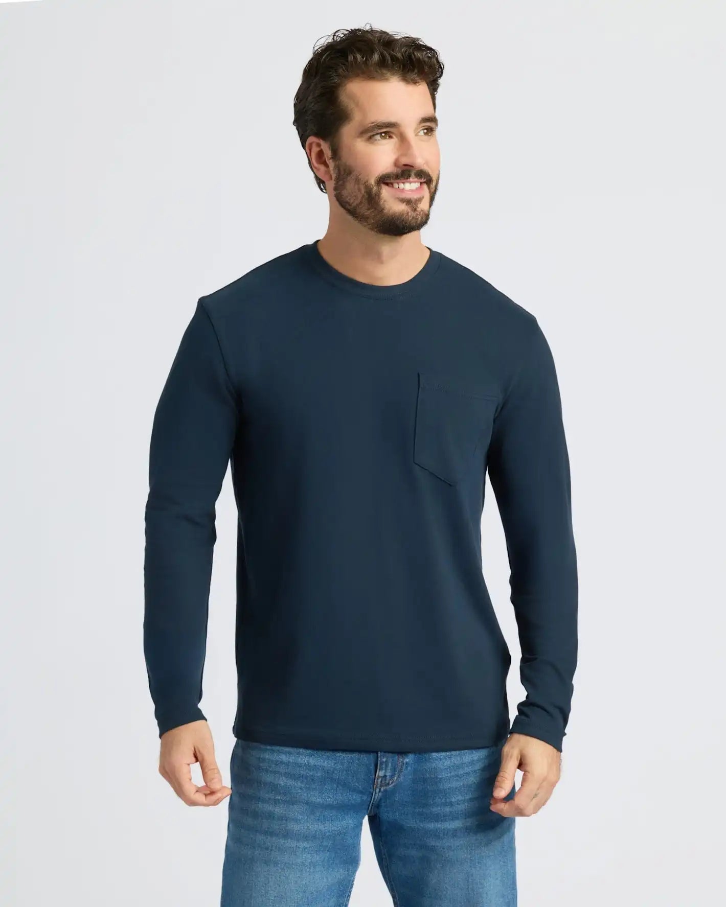 Navy Heavyweight Long Sleeve Pocket Crew