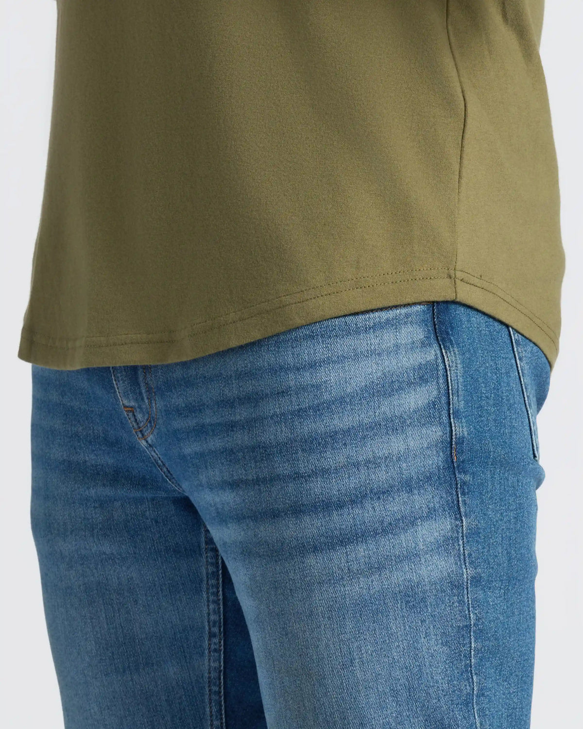 Military Green Curved Hem Classic Crew Neck