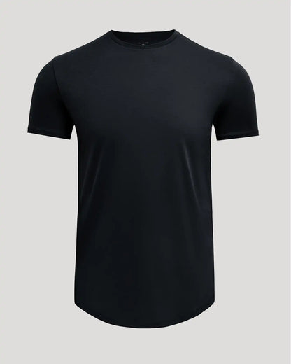 Black Pima Cotton Blend Curved Hem Crew