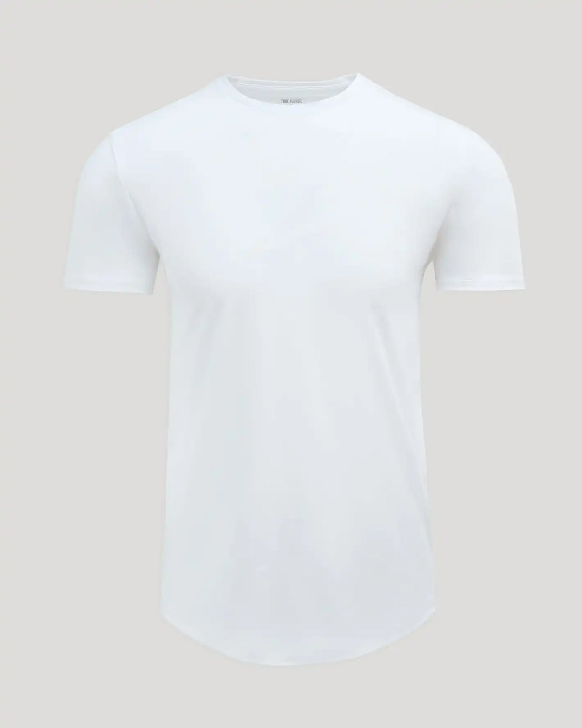 White Pima Cotton Blend Curved Hem Crew