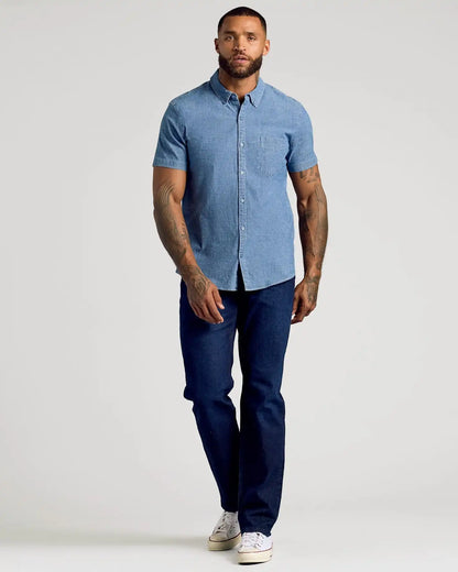 Light Indigo Wash Short Sleeve Stretch Chambray Shirt
