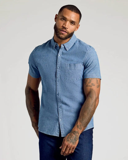 Light Indigo Wash Short Sleeve Stretch Chambray Shirt