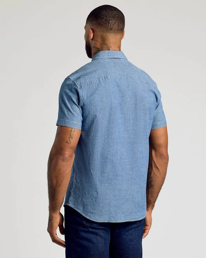 Light Indigo Wash Short Sleeve Stretch Chambray Shirt