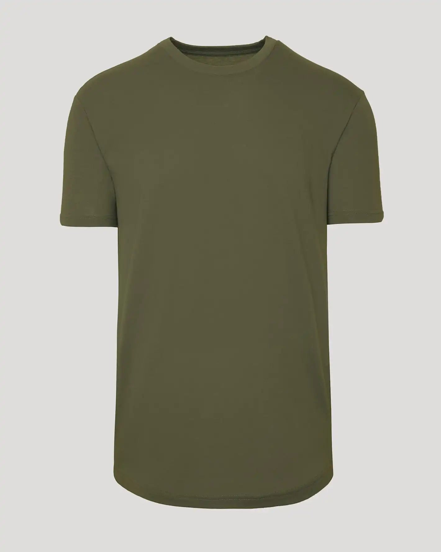 Military Green Curved Hem Classic Crew Neck