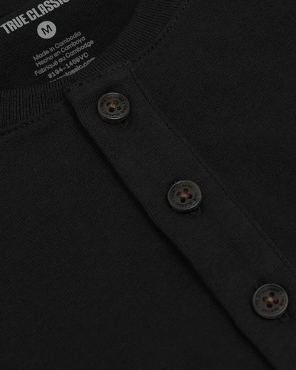Black Heavyweight Curved Hem Henley