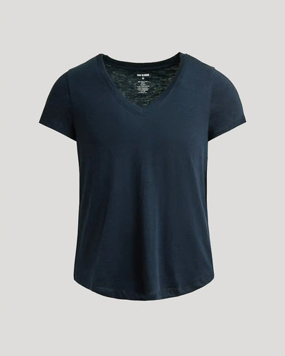 Womens Navy Relaxed Slub V-Neck Tee