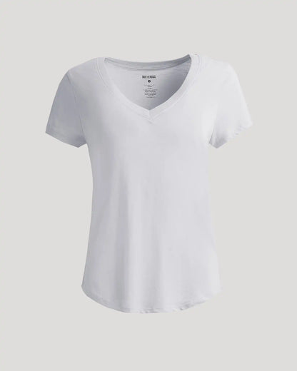Womens White Relaxed Slub V-Neck Tee