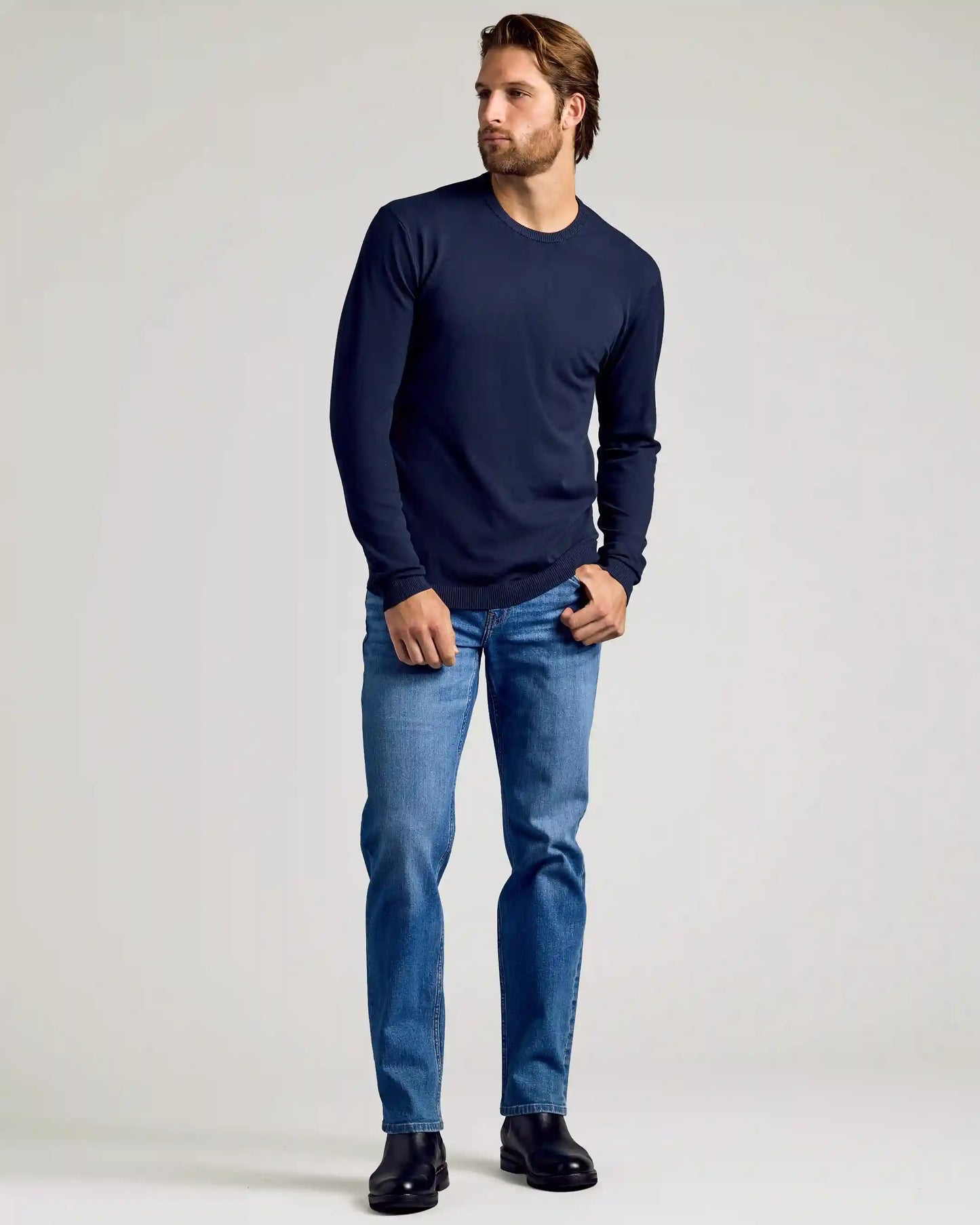 Navy Dressy Crew Neck Sweater