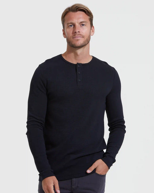 Black Waffle Long Sleeve Henley