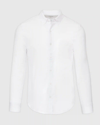 White Stretch Oxford Long Sleeve Button Up Shirt
