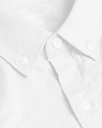 White Stretch Oxford Long Sleeve Button Up Shirt