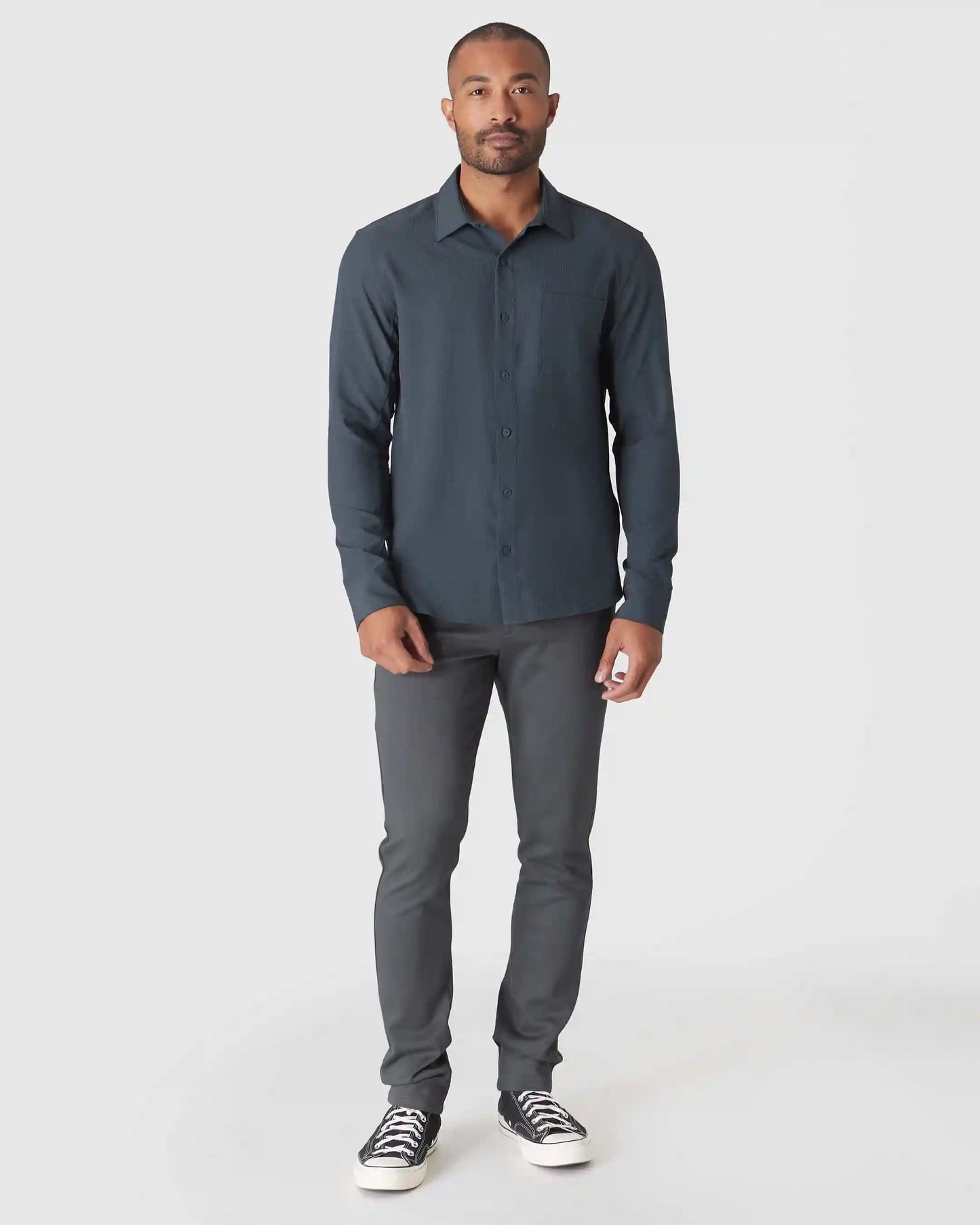 Heather Navy Long Sleeve Ripstop Commuter Shirt