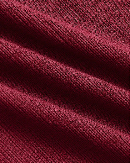 Womens Dark Maroon Ribbed Long Sleeve Scoop Neck Tee