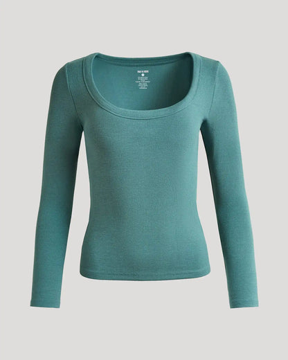 Womens Stormcloud Ribbed Long Sleeve Scoop Neck Tee