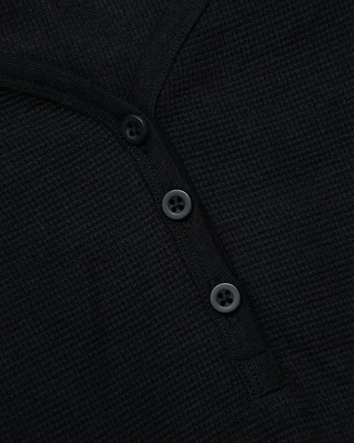 Womens Black Waffle Long Sleeve Boxy Henley