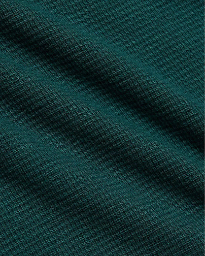 Womens Deep Emerald Waffle Long Sleeve Boxy Henley
