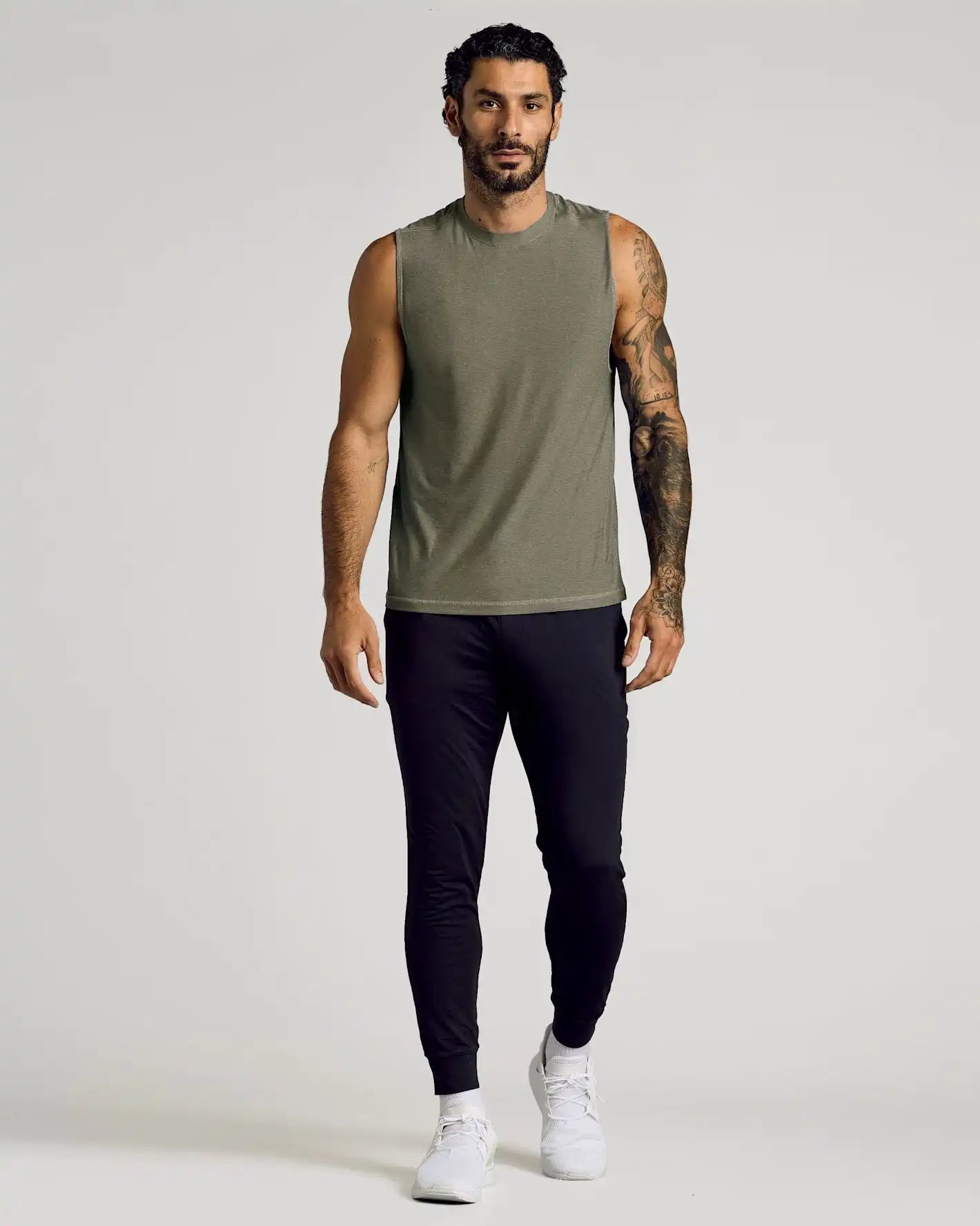 Heather Military Green Sleeveless Active Muscle Tee
