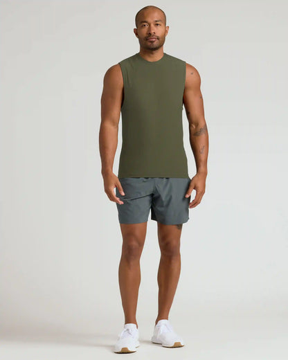 Military Green Sleeveless Active Muscle Tee