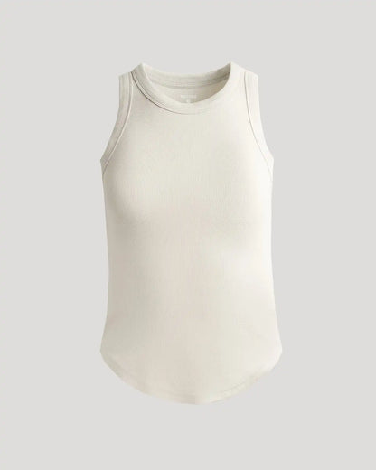 Womens Oatmeal Ribbed High Neck Tank