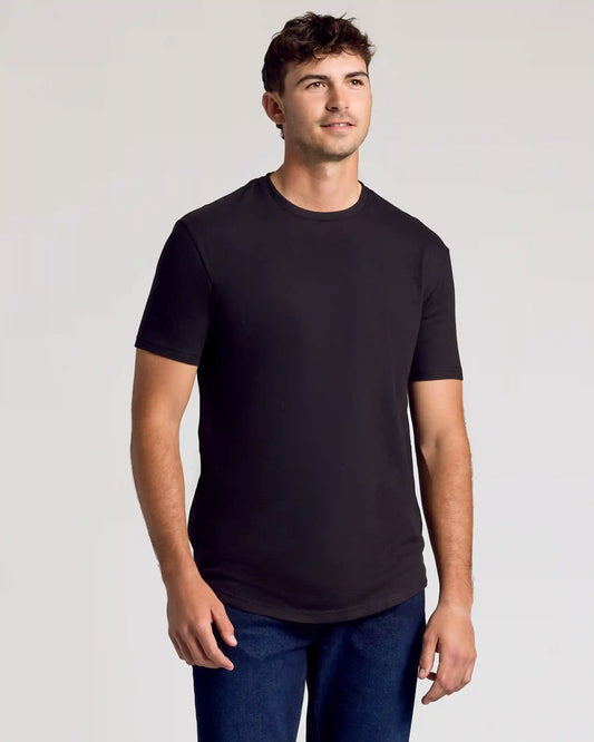 Black Short Sleeve Tall Curved Hem Crew