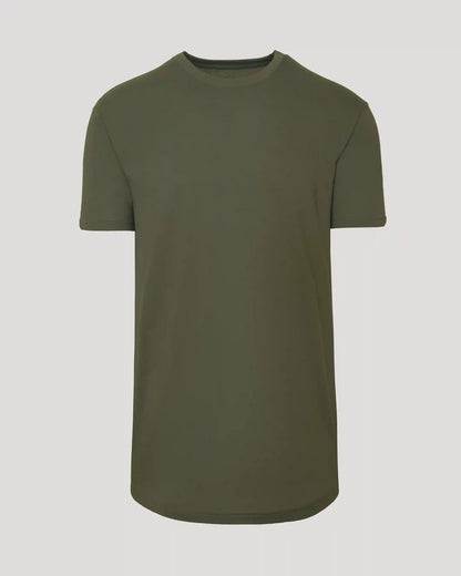 Military Green Short Sleeve Tall Curved Hem Crew