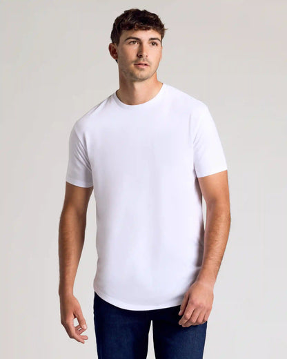 White Short Sleeve Tall Curved Hem Crew