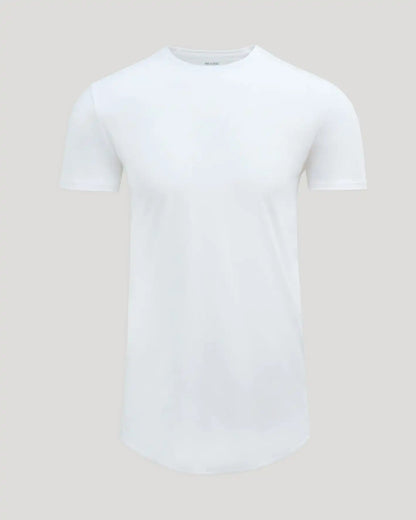 White Tall Pima Cotton Blend Curved Hem Crew