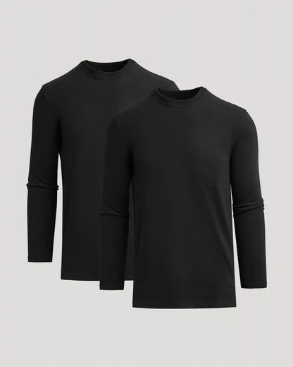 Black Tall Heavyweight Long Sleeve Pocket Crew 2-Pack