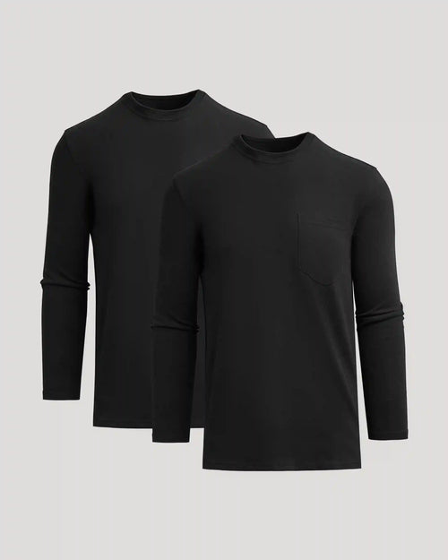 Black Tall Heavyweight Long Sleeve Pocket Crew 2-Pack