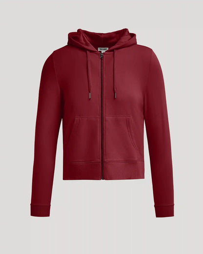 Womens Dark Maroon Crop Zip Hoodie