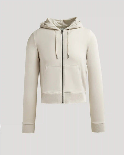 Womens Oatmeal Crop Zip Hoodie