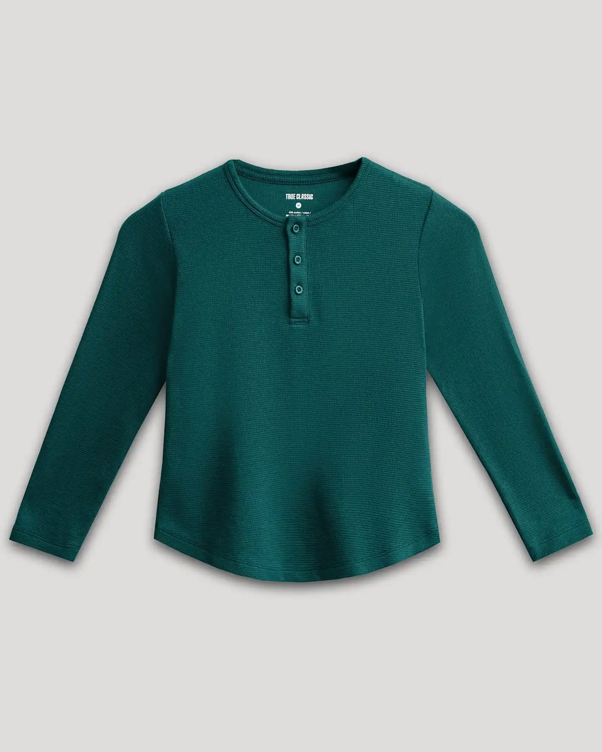 Boys Deep Emerald Long Sleeve Waffle Henley