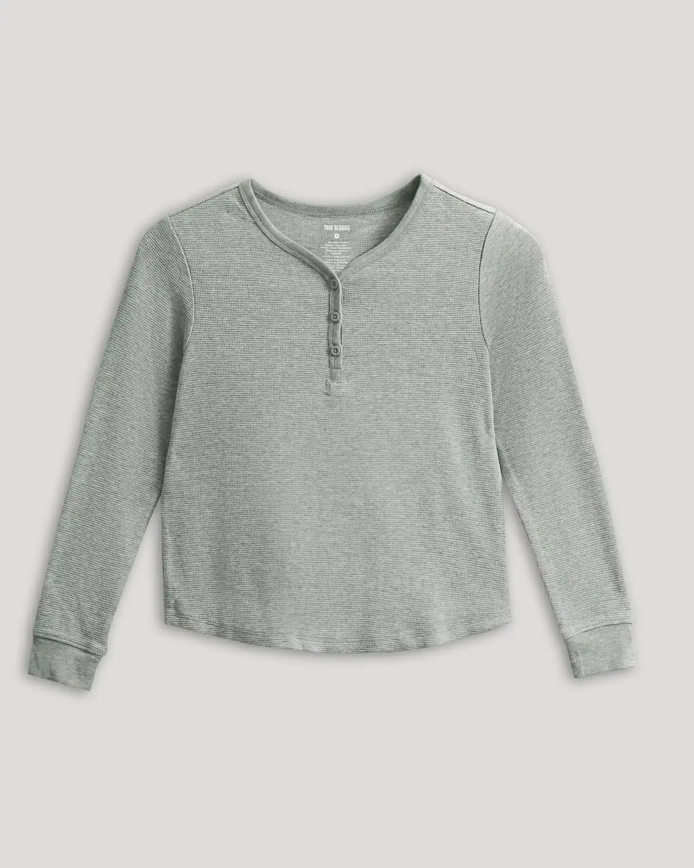 Girls Heather Gray Long Sleeve Boxy Waffle Henley
