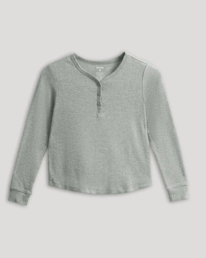 Girls Heather Gray Long Sleeve Boxy Waffle Henley