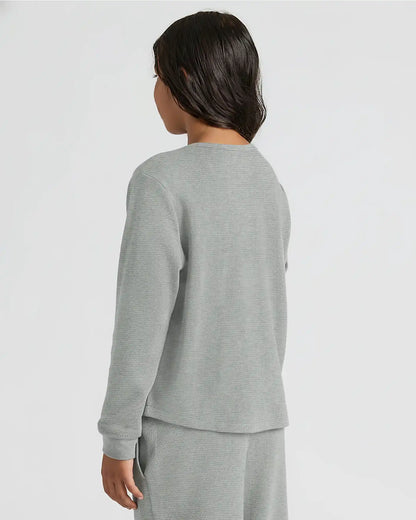 Girls Heather Gray Long Sleeve Boxy Waffle Henley