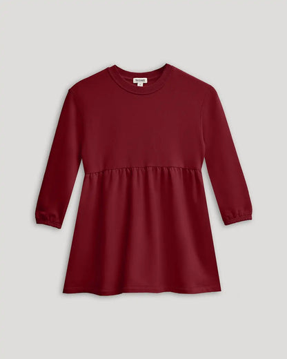 Girls Dark Maroon Long Sleeve Fleece Dress