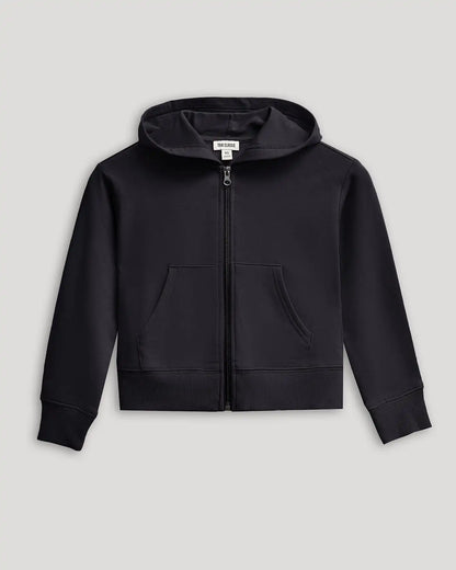 Girls Black Cropped Zip Hoodie