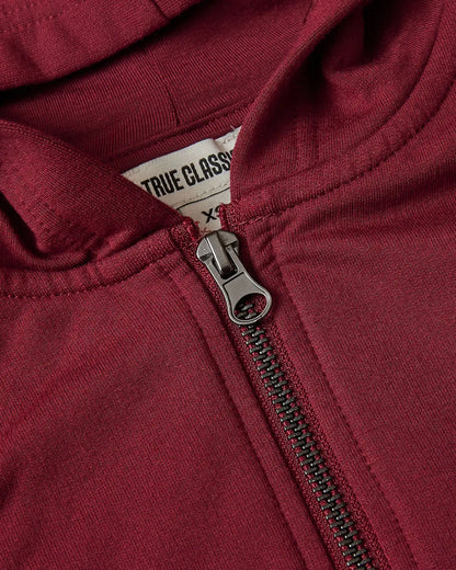 Girls Dark Maroon Cropped Zip Hoodie