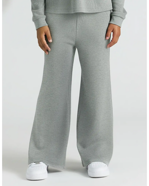 Girls Heather Gray Waffle Wide Leg Pants