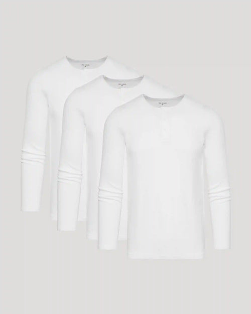 White Waffle Long Sleeve Henley 3-Pack