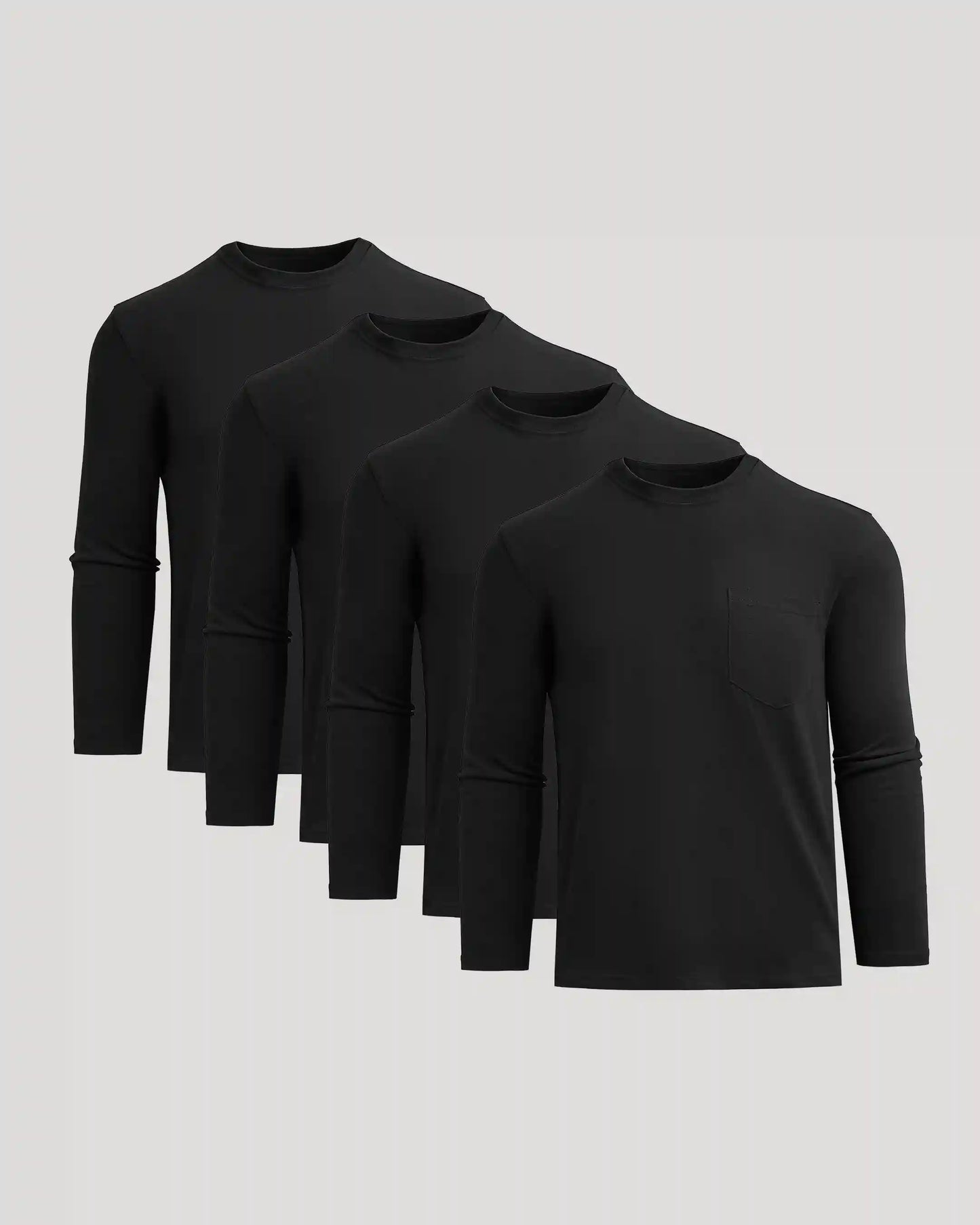 Black Heavyweight Long Sleeve Pocket Crew 4-Pack