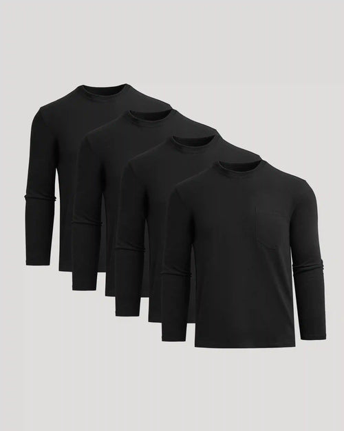 Black Heavyweight Long Sleeve Pocket Crew 4-Pack