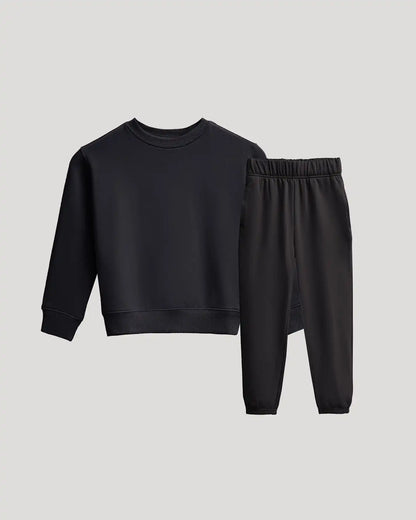 Girls Black Slouch Pullover Crew & Relaxed Jogger 2-Pack