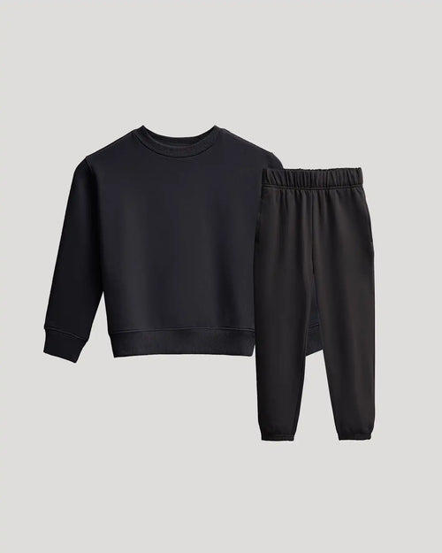 Girls Black Slouch Pullover Crew & Relaxed Jogger 2-Pack