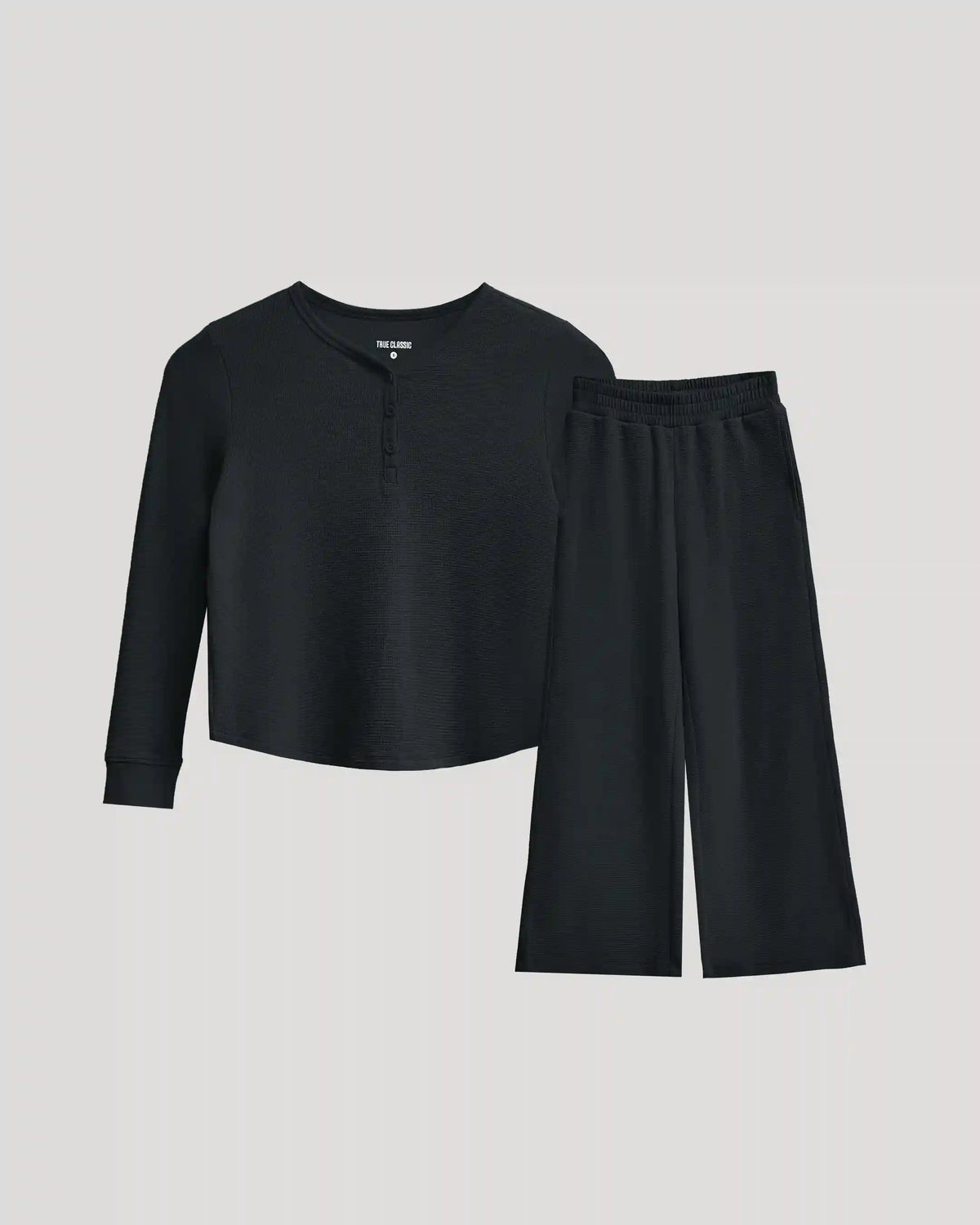 Girls Black Waffle Long Sleeve Henley & Waffle Leg Pants 2-Pack