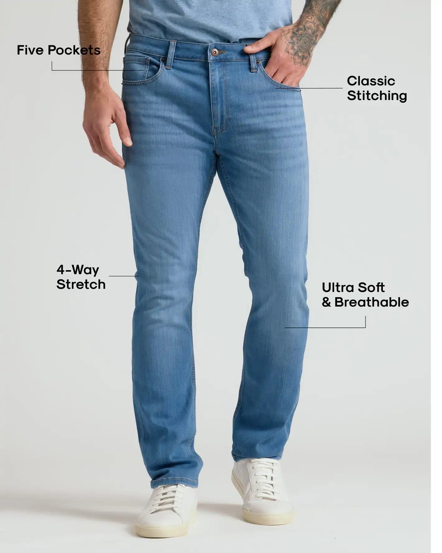 Medium Indigo Wash Straight Comfort Stretch Jeans