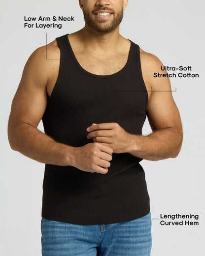 Black Ribbed Curved Hem Tank